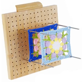 Wooden Crochet Blocking Board,Blocking Mats for Knitting with 15 Stainless Steel Rod Pins,Blocking Timber for Crochet Knitting and Crochet Projects,19.5x19.5x2 CM