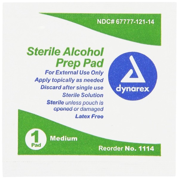 Dynarex 1114 Sterile Alcohol Prep Pad, Medium (Pack of 100)