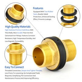 ERGAOBOY 1Pcs Brass Bulkhead Water Tank Connector, 1" BSP Male Theaded Fitting with 2 Rubber Rings for Rain Barrels, Aquariums, Tubs