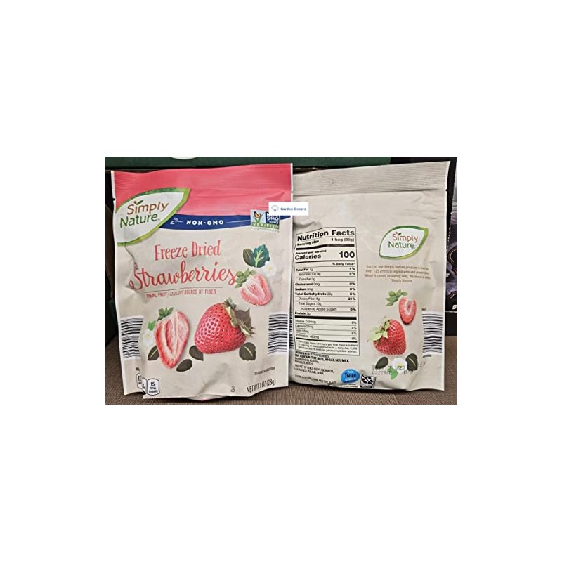 Simply Nature NON-GMO Freeze Dried Strawberries 1.0oz 28g (Two Bags)