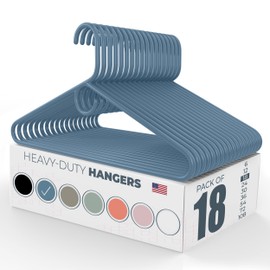 Made in USA Heavy Duty Plastic Clothes Hangers Bulk, 20 30 50 100 Pack Available, Strong Plastic Hangers, Jacket Coat Hangers, Thick Plastic Hanger for Closet and Clothing Hangars (18pk Blue)