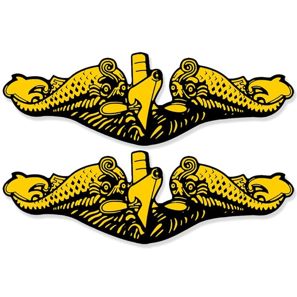 2-Pack: Gold Officer Submarine Dolphins Shaped Sticker (Navy Naval Logo