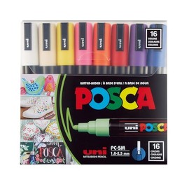 Posca PC-5M - marcador de pintura extrafino de 1,8-2,5 mm, 16 colores