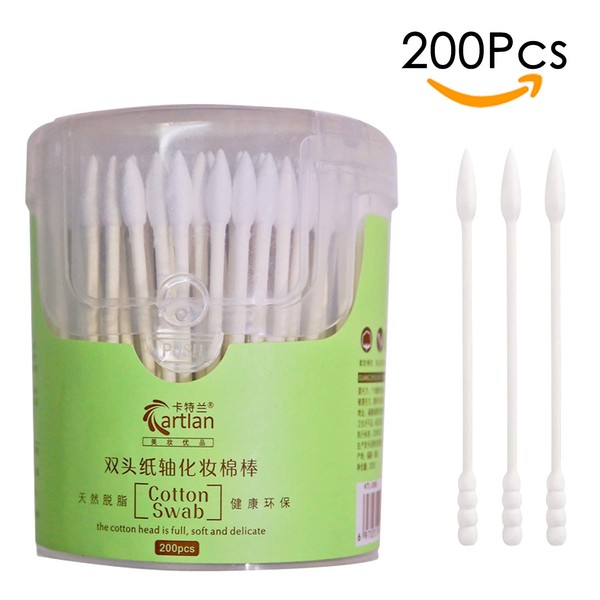 200Pcs Cotton Swabs Double Tipped Cotton Buds Spiral Head Multipurpose Safe Highly Absorbent Hygienic Cleaning Sterile Sticks