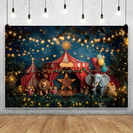 OFILA Circus Tent Backdrop 10x8ft Fabric Carnival Backdrop Carnival Theme Birthday Party Decoration Circus Baby Shower Photos Baby Pictures Background Animals Photos