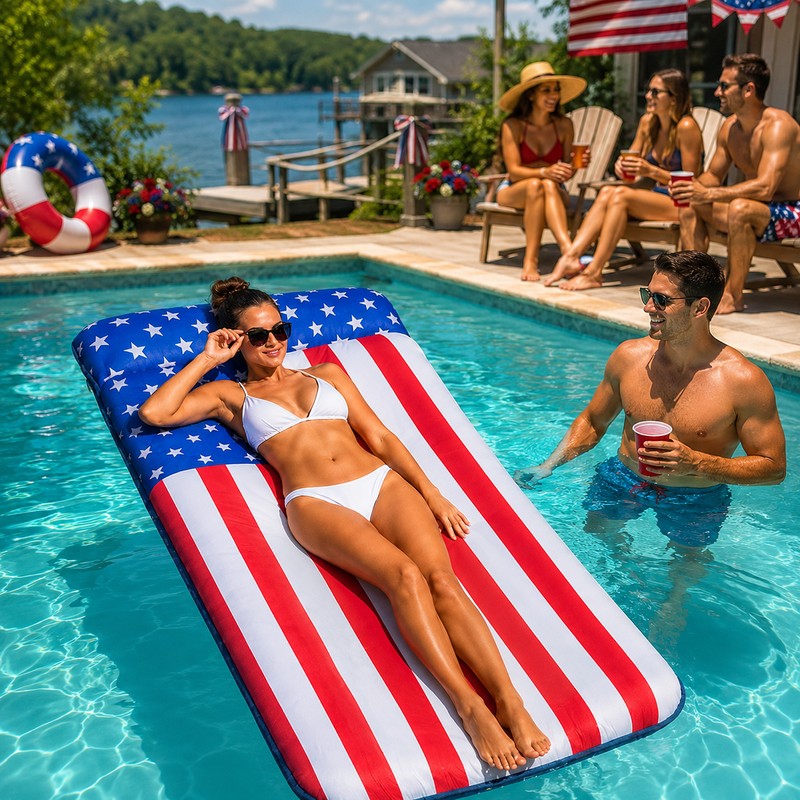 Fabric-Covered Inflatable Pool Float for Adults – Oversized Patriotic Lounger