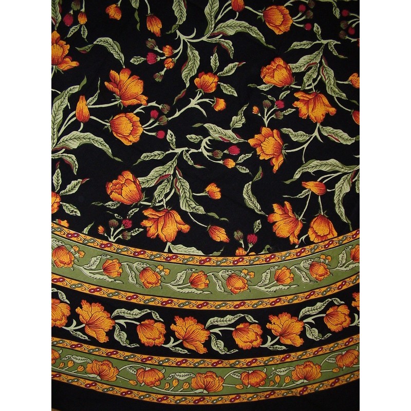 India Arts French Floral Round Cotton Tablecloth 88" Amber on