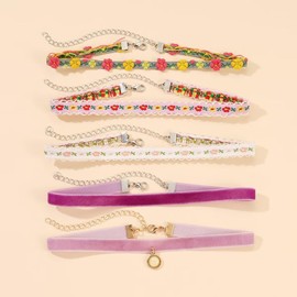 Azusa Sun Chokers Set for Women Heart Choker Necklaces Flower Pendant Velvet Choker Lace Choker Cute Pink Green Necklace Daisy Choker Necklace Statement Jewelry Valentine's Day Gift - Purple2