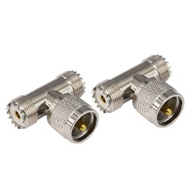 Boobrie 2-Pack PL-259 UHF Triple Tee Connector UHF Male PL259 to Dual UHF Female SO239 Adapter RF Coaxial Connector UHF T Shape 3 Way Splitter for Ham Radio CB Antenna WiFi