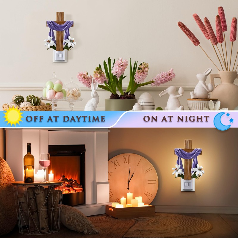 Hohean Religious Night Light, He is Risen Cross Night Light