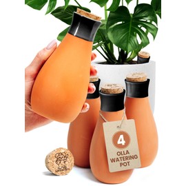 4 Pcs Ollas Terracotta Watering Pots Large - 14 Oz Self Watering Planter Insert Olla Watering System for 1-Week Easy to Refill - Clay Plant Watering Globes for Outdoor & Indoor Plants [4, Black]