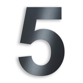 Metzler House Number Made of Solid Steel in Anthracite RAL 7016, Anthracite Grey, Fine Structure, Powder Coated, Arial Font, Height 20 cm, Number 5