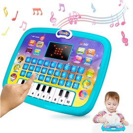 Juguetes Tablet de Aprendizaje, Computadora portátil para Niños con Visualización LED, Viene con Teclas de Piano, Enseñar Alfabeto, Números, Animal, Apto para Educación temprana de 3 Años.(Azul)