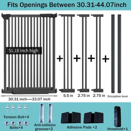 SHYUJAJIE 51 inch Extra Tall Cat Pet Gate for Doorway, 30.31"-44.07" Auto Close Pet Gate, Safety Pet Gates Child Gate for Stairs, Doorway, House (Black, 51 inch)