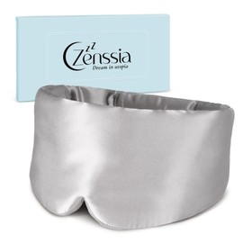 Zenssia Silk Sleep Mask for Men and Women, Enlarged and Widened Eye Mask with Adjustable Velcro for Daily Rest and Short Breaks when Travel, Silver Grey