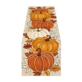 Autumn Harvest Pumpkin Table Runner – Decorative Rectangular Dining Table Runner for Thanksgiving Decor