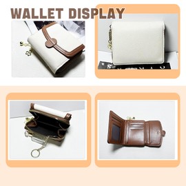 HUTUYIYI Women's Leather Wallet, Bifold Compact RFID Blocking Small Womens Wallet, Large Capacity Double Zip Around Credit Card Holder with Gold Chain Charm - White & Brown