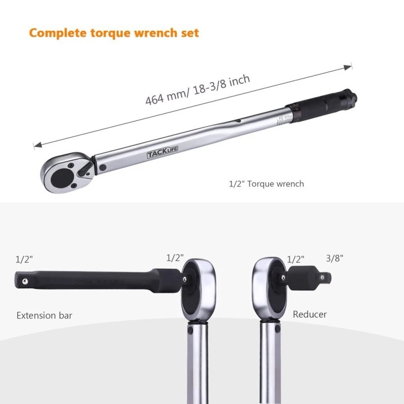 Tacklife NEW Ratcheting 1/2 inch Drive Ratchet Click Torque Wrench