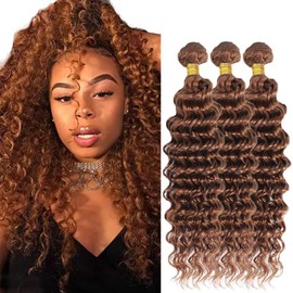 22 22 22 Inch TARPION Light Brown Bundle Color #30 Deep Wave Human Hair Bundles Peruvian Color #30 Bundle Light Brown Loose Deep Wave Bundles Human Hair