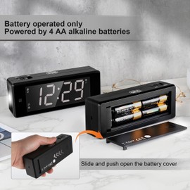 T-FAMY Digital Alarm Clock Battery Operated Night Visiable with Upgraded LED/LCD Time Display, Flashlight,Small Travel Clock for Bedroom Bedside (White Display)