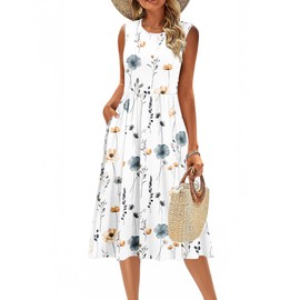 Zeagoo Floral Summer Dresses for Women 2025 Casual Tiered Aline Flowy Sleeveless Tank Midi Length Loose Tunic Tshirt Dress Beach Sundress with Pockets