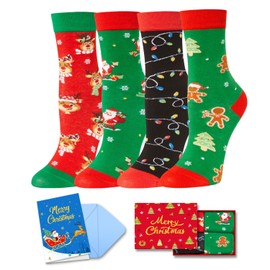 HAPPYPOP Christmas Gifts Stocking Socks for Kids - Santa Gingerbread Reindeer Light UP Gifts for Toddlers, Xmas Gifts with Greeting Card for 2-3 Years