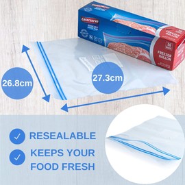 30 Ziplock Bags | Resealable Freezer Bags | 1 Gallon Capacity Zip Food Bags | Reusable Heavy Duty Grip Seal, Airtight Leakproof, BPA Free Plastic | By Caterserve