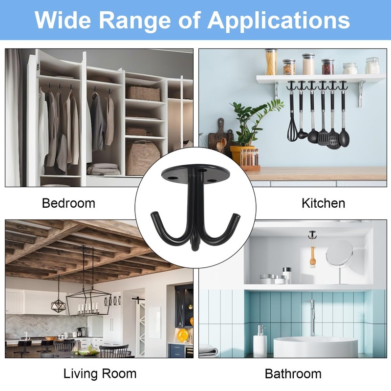 HFDONGL Ceiling Hooks, Stainless Steel Coat Hooks, Screw Hooks, Black