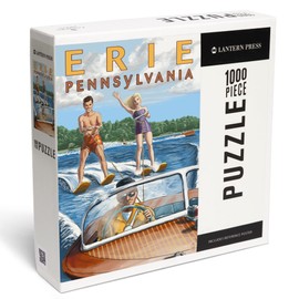 Lantern Press 1000 Piece Jigsaw Puzzle, Erie, Pennsylvania, Water Skiing and Wooden Boat (Hill Background)