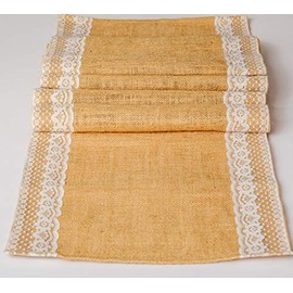 GeetuBerry Burlap Lace Hessian Table Runner Rustic Country Wedding, Farmhouse, Easter, Holiday Decor - Lace on Side - 12x100 inches