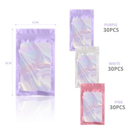 90 pieces of color aluminum foil self sealing bags, reusable sealed storage bags, food storage bags, sample bags, kitchen storage bags (purple/white/pink)