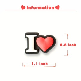 Newbloam I Heart Shoe Charms for Clog Decoration - Love Accessories for Kids, Adults, Women, Lovers and Couples - PVC Charm Decoration for Valentine's Day Gifts and Parties, Plastic, No Gemstone