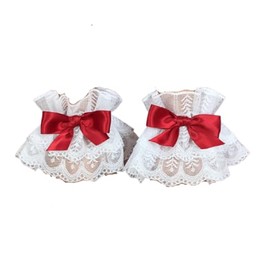 Kysin Chiys Cute Lolita Lace Hand Sleeve Wrist Cuffs Ruffled Floral Lace Elastic Bowknot Bracelet Wedding Cosplay Party Jewelry Accessories for Women Men - Red Bowknot