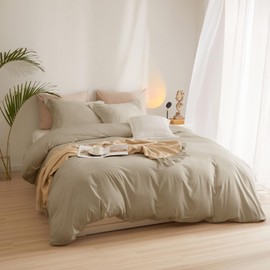 AMWAN Taupe Duvet Cover Queen Soft Khaki Tan Duvet Cover Queen Size Modern Style 3 Pieces Comforter Cover with Zipper Closure Boho Taupe Tan Bedding Set 1 Queen Duvet Cover 90”x90” with 2 Pillowcases