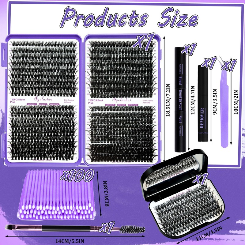 DIY Lash Extension Kit 840Pcs D Curl Individual Lash Clusters