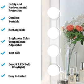 BESTCAN Cordless Rechargeable LED Vanity Mirror Light with Daylight Bulbs for Bathroom Makeup and Dressing Tables