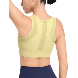 Yvette Sports bra with front closure, strong hold, back fitness bra, gray, S