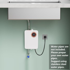 3KW Electric Tankless Water Heater, 110V Electric Water Heater with Digital Display, Instant Hot Water Heater on Demand Water Heater Under Sink With Remote Control(White)