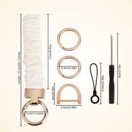 Tinoaly Keychain Wristlet, Elastic Wrist Keyring Bracelet with D Key Ring Cute Lanyard Strap Key Chain Suitable for Women and Men Wallet Card (White)