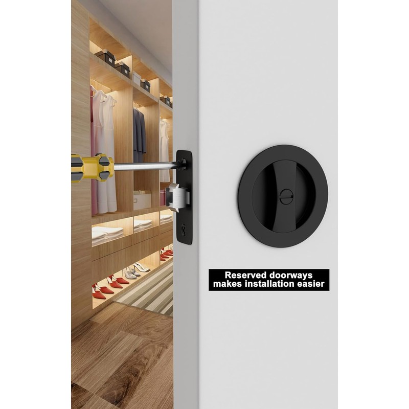 goldenwarm Matte Black Pocket Door Lock, Privacy Round Pocket Door