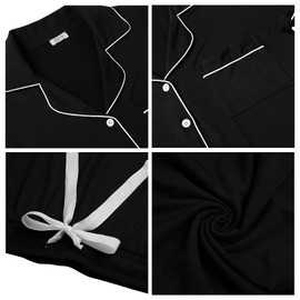 Womens Comfy Jersey Knit Short Sleeve Button Up Pajama/Pj/Sleep Shorts Set(Black,L)