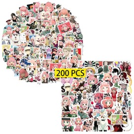 Pounchi Spy Anime Stickers (200 Pcs) Cute Anime Stickers Merchandise Gifts for Party Supplies Decorations Laptop Water Bottle Vinyl Stickers for Teens Kids