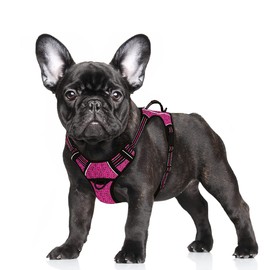 BARKBAY No Pull Dog Harness Large Step in Reflective Dog Harness with Front Clip and Easy Control Handle for Walking Training Running with ID tag Pocket(Pink/Black,S)