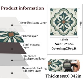 Alow 20PCS Peel and Stick Floor Tile, Peel and Stick Flooring Self Adhesive, Waterproof Vinyl Flooring Suitable for Bathroom, Kitchen(12x12In)