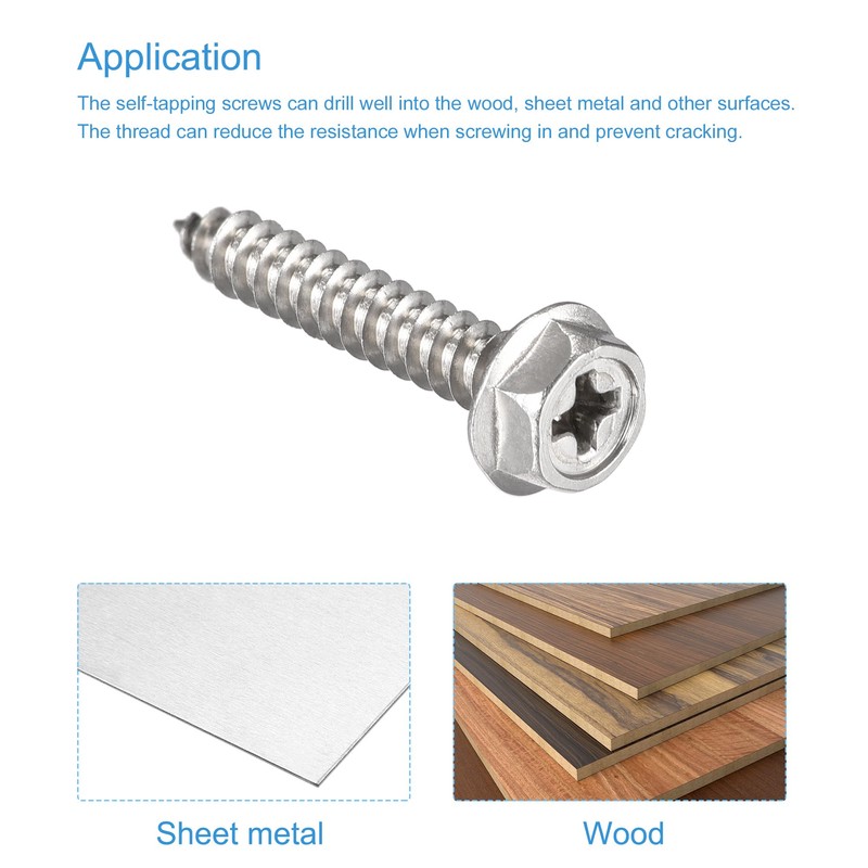 sourcing map Phillips Hex Washer Self Tapping Screws, M4 x