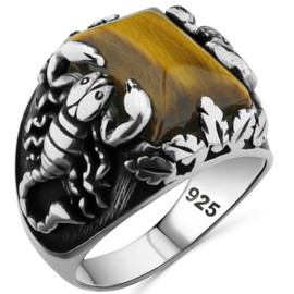 Natural Tiger Eye Stone Solid 925 Sterling Silver Scorpion Design Ring for Men (9)