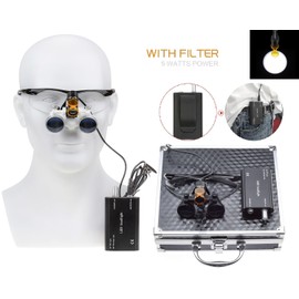 Tankredrug 5W LED Headlight Lamp Filter Belt Clip On 3.5X 420mm Working Distance Wide View Optical Glass Binocular Loupe with Aluminum Case (Black)