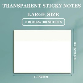 100 Sheets 8.5 x 11 Inch Transparent Sticky Notes, Extra Large Clear Self Sticky Notes, 2 Pads Notes Waterproof Jumbo Translucent Paper, Office Supply