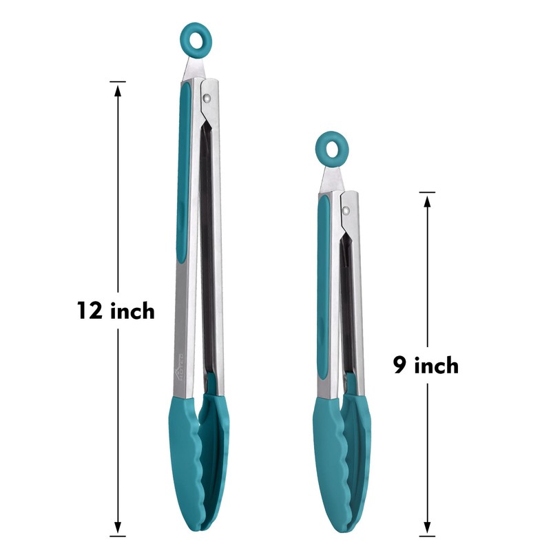 HOTEC Premium Stainless Steel Locking Kitchen Tongs with Silicon Tips,