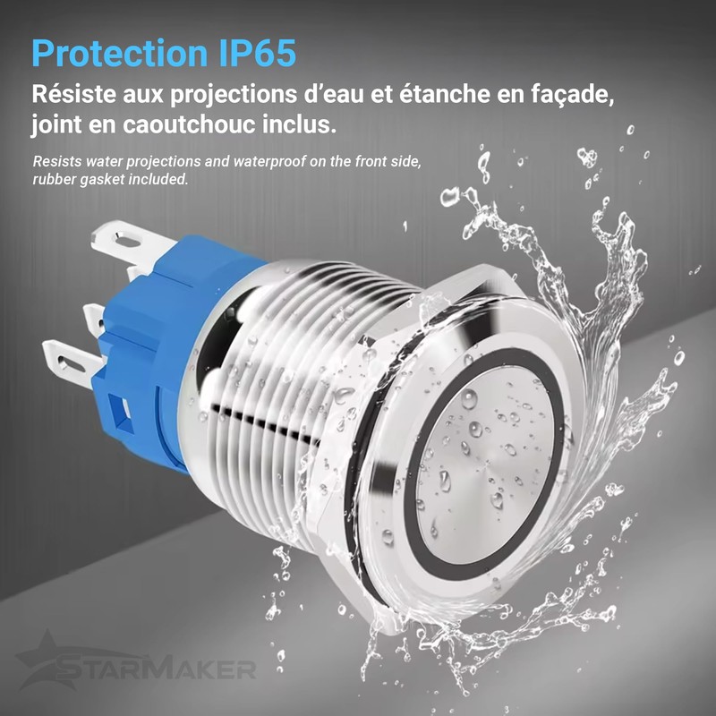 16mm 12V-24V DC 4A White Ring LED Lighted Metal Switch